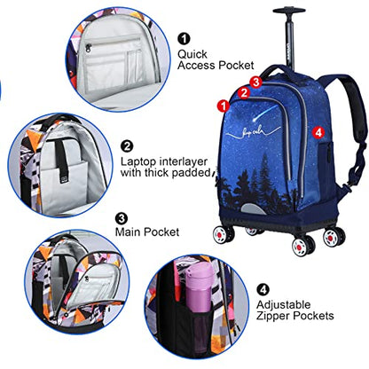 Rolling Backpack with Wheels for Travel, Roller Backpack for Women, Wheeled Laptop Bag Fits 15.6 Inch Notebook - color: Falling Star