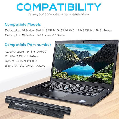 40Wh XCMRD FW1MN 4WY7C Battery for Dell Inspiron 15 3000 3542 3543 3531 3541 3521 3537,15R 5537 5521,17R 5721 5737,17 3737 3721,14 3421 3437 3443,14R 5421 5437,Vostro 2521 2421,Latitude 3540 3440 P28F - size: 10.7*2*0.78inch XCMRD