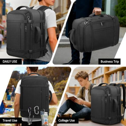 Roomy Carry On Backpack, Expandable Large Capacity Travel Backpack 1-7 Days | LifetimeWarranty,Fits18.4" Laptop,Water Resistant Anti Theft Carry on Laptop Backpack for Men Women,Flight Travel,Black - color: Black, size: Max (55L-65L)