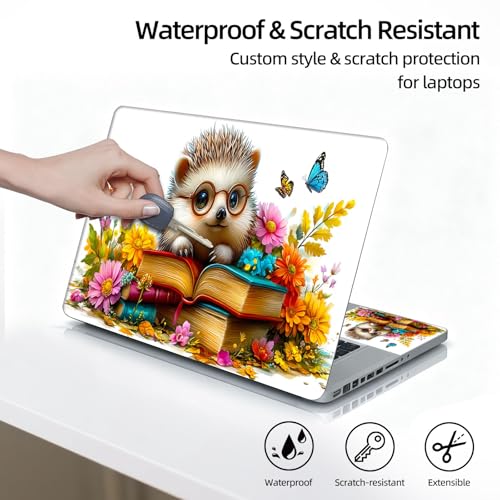 Universal Laptop Skin Sticker Decal, 12"-15.6" Aesthetic Vinyl Wrap, Cute Hedgehog Reading Books Waterproof Notebook Cover Art Protector for MacBook HP Dell Lenovo, Fits 13" 14" 15" 15.6" - color: Cute Hedgehog Reading Books