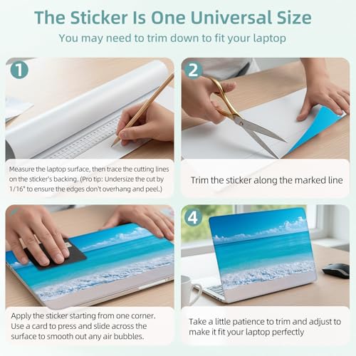 Universal Laptop Skin Decal, 3-Piece Vinyl Protector for 12 13 14 15.6" Notebook, Waterproof Anti-Scratch, Easy Trim & Bubble-Free Finish, Serene Beach Scene - color: Serene Beach Scene
