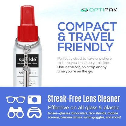 Sparkle Anti-Reflective Safe Lens Cleaner & Repair Kit – (2) 1oz Glasses Cleaner Spray, (2) Microfiber Cloth & Keychain Screwdriver for Eyeglasses, Sunglasses, Lenses & Screens (5 Piece Set) - size: 1 Fl Oz (Pack of 2), style: Red – 2x1oz Lens Spray + 2 M