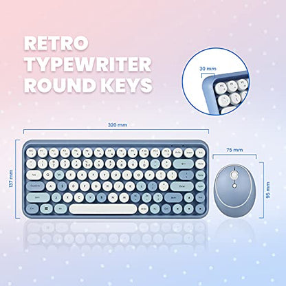 Perixx PERIDUO-713BL Wireless Mini Keyboard and Mouse Combo - Retro Round Key Caps - Pastel Blue - US English Layout (11909) - color: Blue