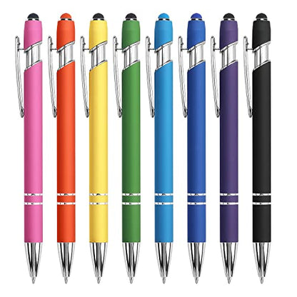 Bribobo 8 Pack Ballpoint Pen 2-in-1 Stylus, 1.0 mm Black Ink | Retractable Ballpoint Pen with Stylus tip, Metal Stylus Pen for Touch Screens - color: 8