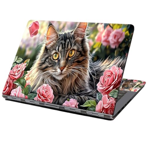Laptop Skin Sticker Decal 12" 13" 13.3" 14" 15" 15.6",Waterproof Scratch Resistant Vinyl,Reusable Easy to Apply,for MacBook HP Dell Notebooks Netbooks Laptop,2 Wrist Pads,Cat Floral Pink - color: Cat Floral Pink