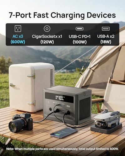 DARAN Portable Power Station 1200W Surge, 576Wh LiFePO4 Battery, 100W USB-C PD Fast Charg, Solar Generator for Home Emergency, Camping, RV Off-Grid Power - color: black