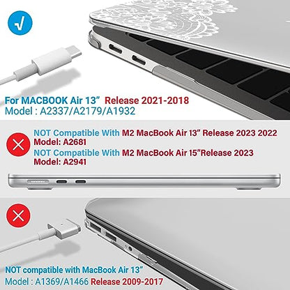 IBENZER Compatible with New MacBook Air 13 inch case 2022 2021 2020 M1 A2337 A2179 A1932, Hard Shell Case&Keyboard Cover&Screen Film for Mac Air 13 with Touch ID (2018-2022), Lace, AT13-LACE+2 - color: LACE