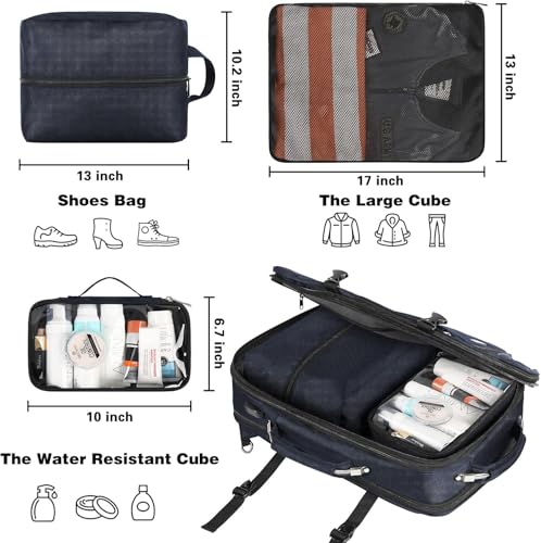 VECKUSON 50L Carry-On Backpack - TSA Approved, Expandable to 40L/50L, Fits 17.3" Laptop, RFID Anti-Theft, 3 Packing Cubes Included, Heavy-Duty Weekender for Men/Women (Black) - color: Blue Rfid 20 Inch Backpack