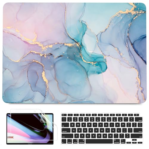 B BELK Compatible with MacBook Air 13 inch Case 2021 2020 2019 2018 M1 Chip | A2337 A2179 A1932, Plastic Hard Shell for MacBook Air 13.3 inch Case with Keyboard Cover & Screen Protector, Blue Pink Marble - color: Blue Pink Marble