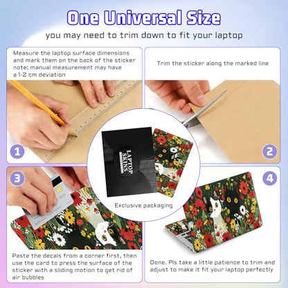 Universal Laptop Skin Sticker Decal, Compatible with MacBook HP Dell Lenovo 12"-15.6", Reusable Vinyl Notebook Cover 3PCS Set, High-Recognition Film-Cut Cat with Florals - color: Cut Cat with Florals