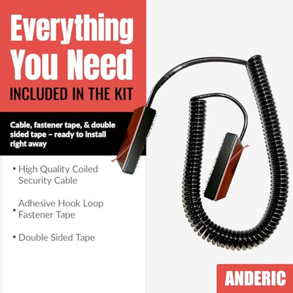 [5 Pack] Universal Coiled Security Cable Bulk Pricing Available - Remote Control Tether Security Cable Leash with Hook and Loop Fastener Tape and Double-Sided Tape - Anderic - CBL02 - size: 5 Pack