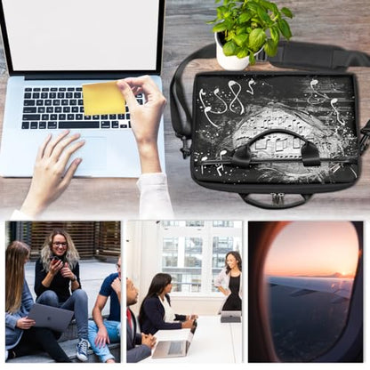 Laptop Shoulder Bag for Women Men, Waterproof Computer Case Messenger Bag Briefcase for Business Office Travel - color: Music Note Black
