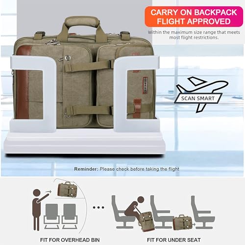 WITZMAN Canvas Travel Backpack for Men Large Laptop Backpack Fits 16 Inch | Expandable 32L to 42L, Carry-on Airline Approved Convertible Shoulder Rucksack, For Vacation, Overnight Trip, A6617 Green - color: Army Green