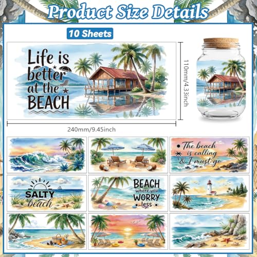 Peacoblue UV DTF Cup Wraps Transfer Stickers Summer Beach Scenery Pattern, 10 Sheets Waterproof Custom Vinyl Transfer Sticker 16oz Coffee Glass Cup Tumbler Bottle Mug Decals for Men Women - style: Summer Beach Scenery