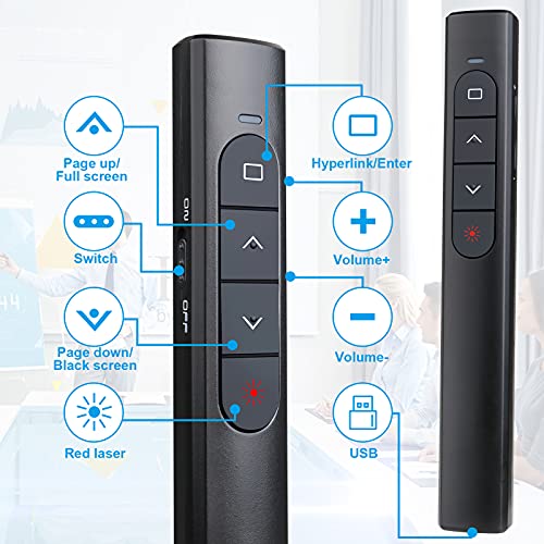 Wireless Presenter Remote, Presentation Clicker with Hyperlink & Volume Remote Control PowerPoint Office Presentation Clicker for Keynote/PPT/Mac/PC/Laptop(Battery Included) - style: USB-Black