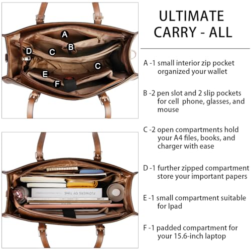 Laptop Bag for Women Waterproof Lightweight Leather 15.6 Inch Computer Tote Bag Business Office Briefcase Large Capacity Handbag Shoulder Bag Professional Office Work Bag | Waterproof Lightweight Leather Large Capacity Work Bag Business Office Briefcase D