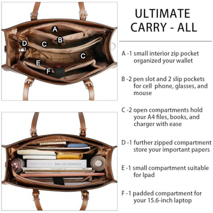 Laptop Bag for Women Waterproof Lightweight Leather 15.6 Inch Computer Tote Bag Business Office Briefcase Large Capacity Handbag Shoulder Bag Professional Office Work Bag | Waterproof Lightweight Leather Large Capacity Work Bag Business Office Briefcase D