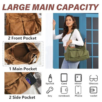 KlaOYer Canvas Messenger Bag Large Hobo Bag Crossbody Shoulder Bag Tote Bag with Pocket for Women and Men - color: Navy Blue