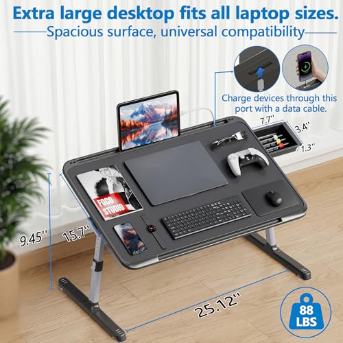 2 Pack Lap Desk Bundle, Cushioned Lap Pad & Adjustable Foldable Laptop Bed Tray, Fits Up to 17 Inch Laptops for Bed Couch Dorm