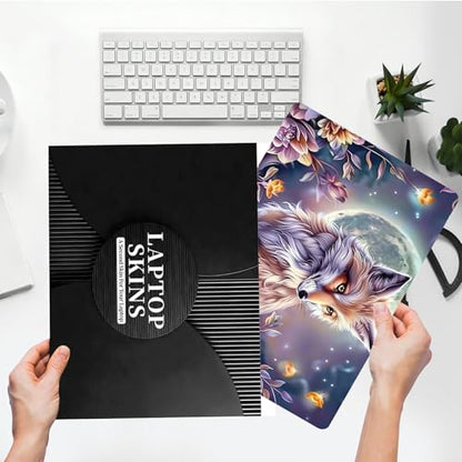 Universal Laptop Skin Sticker with 2 Wrist Pad Skins, Waterproof Scratch Resistant Vinyl Laptop Cover Decal, Cut to Fit for 11–15.6 Inch MacBook HP Dell Lenovo, Fox Flowers - color: Fox Flowers