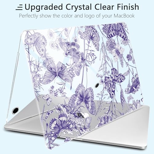 for MacBook Air 13 inch Case 2020 M1 A2337 2019 2018 Release– Fashionable Lightweight Floral Design Transparent HD Clear Laptop Shell, with TPU Keyboard Cover & OTG Adapters, Butterfly Blue - color: Butterfly Blue