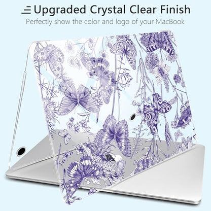 for MacBook Pro 13 inch Case 2022 M2 A2338 2020 Release– Fashionable Lightweight Floral Design Transparent HD Clear Laptop Shell, with TPU Keyboard Cover & OTG Adapters, Butterfly Blue - color: Butterfly Blue