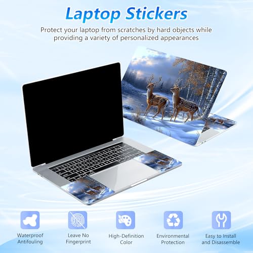 Universal Laptop Skin Sticker Decal with 2 Wrist Pad Skins, Waterproof Scratch Vinyl Cover for 11–15.6 Inch MacBook, HP, Dell, Lenovo, Cutable & Reusable,Winter Deer Snow Scene - color: Winter Deer Snow Scene