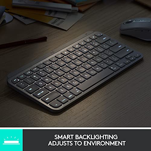 Logitech MX Keys Mini Minimalist Wireless Illuminated Keyboard - Pale Gray | Minimalist, illuminated, compact, backlit, USB-C, compatible with iOS, Windows, Linux, Android, metal build - color: Pale Grey, style: MX Keys Mini