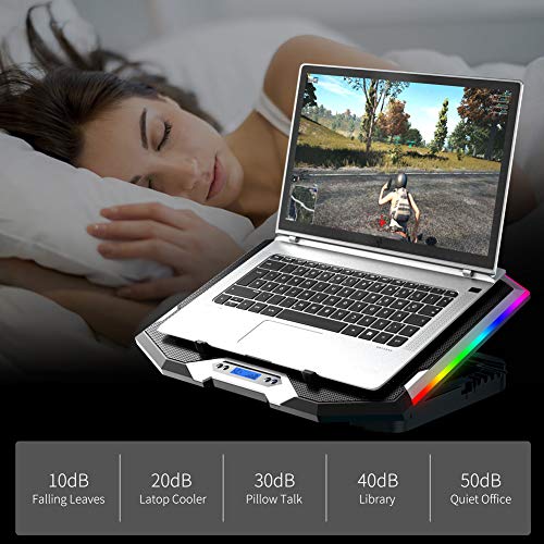 Gaming Laptop Cooling Pad 15-17.3 Inch, Laptop Fan with 6 RGB Cooling Fans, Laptop Cooling Stand with 6 Height Adjustable, Laptop Cooler with LCD Screen, 2 USB Ports, Phone Stand - size: 6 Fans
