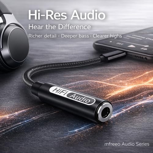 USB C to 3.5mm Hi-Res Audio Adapter, Built-in DAC, Type C to Aux Headphone Jack, Studio Quality Sound, Supports Calls, Compatible with iPhone 15 16 17, Samsung Galaxy S25 S24 S23, MacBook, iPad, Pixel