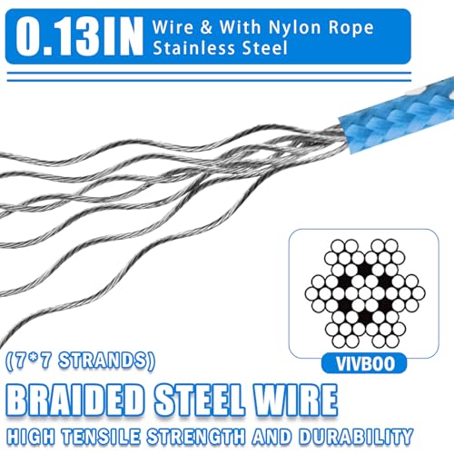 0.13IN Security Steel Cable 4/6/10/15FT Lengths Bike Lock Cable, Cable Rope, Stainless Steel Cable with Loops for Safety and Security - color: Blue, size: 15ft（1Pack）