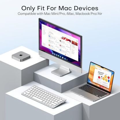 OMOTON Wireless Bluetooth Keyboard for Mac, USB-C Rechargeable, Compact | No Number Pad, Ergonomic Tilt, 14 macOS Hotkeys, For Backpack Travel Coffee Shop, for MacBook/iMac/Mac mini, Silverwhite