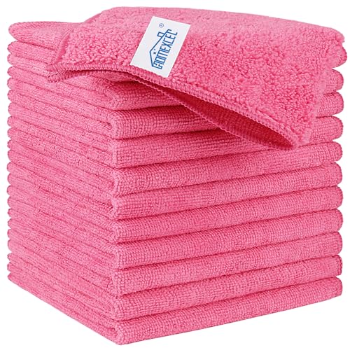 HOMEXCEL Pink Microfiber Cleaning Cloth, 12 Pack Premium Microfiber Towels for Cars, Lint Free, Scratch-Free, Highly Absorbent, Reusable Cleaning Rags for Car, Household, Kitchen, Window, 11.5"X11.5" - color: Pink