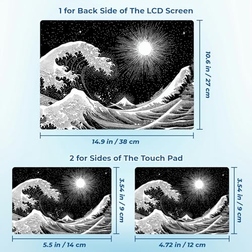 Reusable Universal Laptop Skin Sticker, Cut to Fit for 11.6–15.6 Inch Laptops, Waterproof Protective Film, No-Residue - Black Wave - color: Black Wave