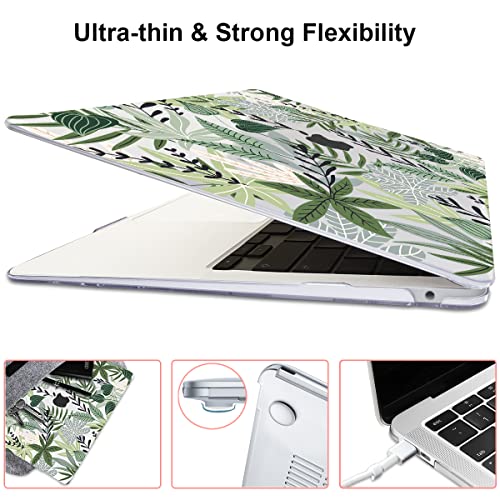 for MacBook Air 13 inch Case 2021 2020 2019 2018 for Mac A2337 M1 A2179 A1932 Cover with Touch ID, Crystal Plastic Hard Shell Case Keyboard Skin Screen Protector, Tropical Green Leaves - color: Tropical Green Leaves