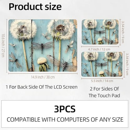 Dandelion and Dragonfly Rustic Universal Laptop Skin Sticker 3PCS,Protective Decal Trim-to-Fit 11.6" 13.3" 14" 15.6" Laptop Vinyl Cover,Removable Anti-Scratch Computer Decal Protector - color: Dandelion and Dragonfly Rustic