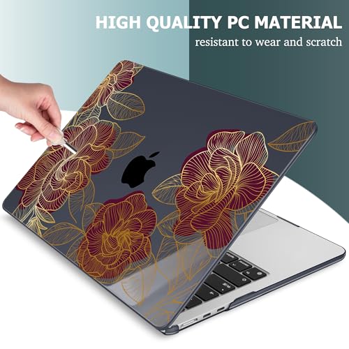 Mektron for 2026/2025/2024/2023 MacBook Air 15 INCH M5 A3448 /M4 A3241 /M3 A3114 /M2 A2941 Case, Printed Plastic Hard Shell Cover with 15.3" Liquid Retina Display Touch ID, Golden Rose - color: Golden Rose