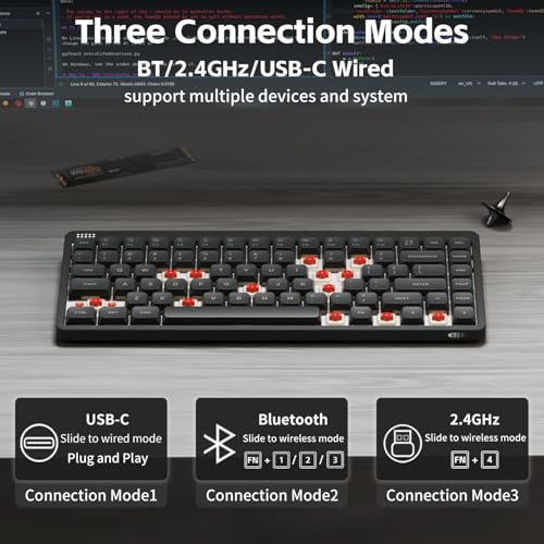 NuPhy Node75 Wireless Mechanical Keyboard, 75% Hot Swappable Custom Low Profile Keyboard, 84 Keys Computer Gaming Keyboards, Supports Touch Gestures, PBT Keycaps, RGB Backlit, Bluetooth/2.4GHz/USB-C - color: Gray, size: Low-Profile Red Nano Switch