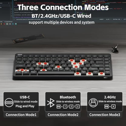 NuPhy Node75 Wireless Mechanical Keyboard, 75% Hot Swappable Custom Low Profile Keyboard, 84 Keys Computer Gaming Keyboards, Supports Touch Gestures, PBT Keycaps, RGB Backlit, Bluetooth/2.4GHz/USB-C - color: Gray, size: Low-Profile Red Nano Switch