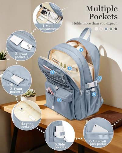 suwasp College Backpack for Women, Waterproof Laptop Backpack Fits 15.6 Inch Laptop, School Bookbag with Water Bottle Pocket, Anti Theft Work Backpack for College, Travel, Commuter, - color: Peacock Blue