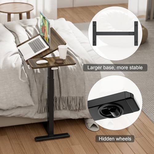 Ywin Medical Overbed Table with Wheels, Lift 27-43in, Black Walnut | Steel frame & wood top, 0-60° tilt, rolling casters, 66lb load, pneumatic adjustable height for Bed/hospital/couch/office - color: Black Walnut-1, size: 27.6" x 15.8"
