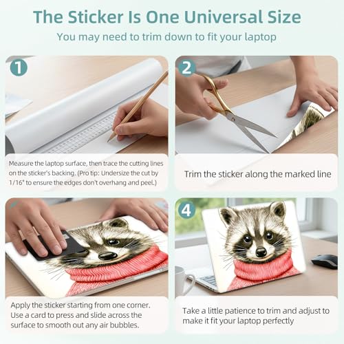 Universal Laptop Skin Decal, 3-Piece Vinyl Protector for 12 13 14 15.6" Notebook, Waterproof Anti-Scratch, Easy Trim & Bubble-Free Finish, Cute Raccoon Wear Pink Sweater - color: Cute Raccoon Wear Pink Sweater