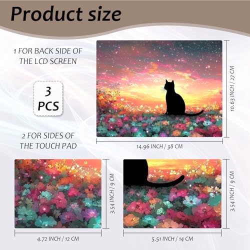 Laptop Skin 12.1-15.6 inch Removable Universal Reusable Laptop Sticker Decal,Waterproof No Residue Vinyl Cover,Scratch-Resistant Cuttable Full Wrap Sticker for Notebook, Cute Cat Starry Flower Field - color: Cute Cat Starry Flower Field