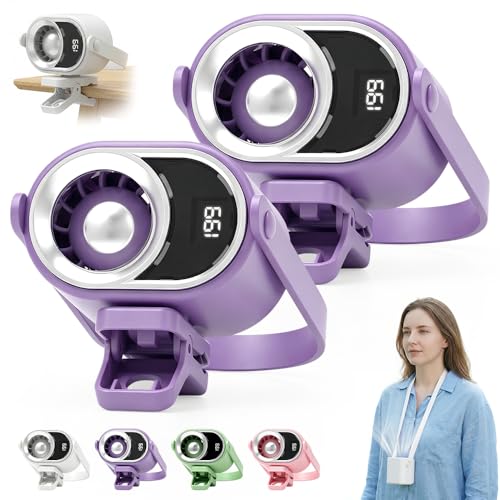 2026 Car Clip on Air Conditioner Fan with LED Display, 360° Rotation 199 Speed Adjustable USB Rechargeable Personal Cooling Fan, Portable Mini Cooling System for Auto Vehicle Travel Office (2, Purple) - color: Purple