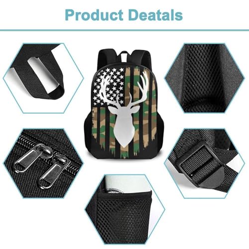Waterproof College Gym Backpack Lightweight Travel Day Pack Carry On Backpack For Women Men Hunting Deer Camo Camouflage American Flag Black - color: Color570
