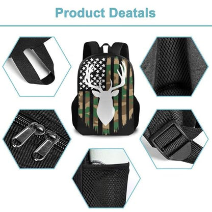 Waterproof College Gym Backpack Lightweight Travel Day Pack Carry On Backpack For Women Men Hunting Deer Camo Camouflage American Flag Black - color: Color570