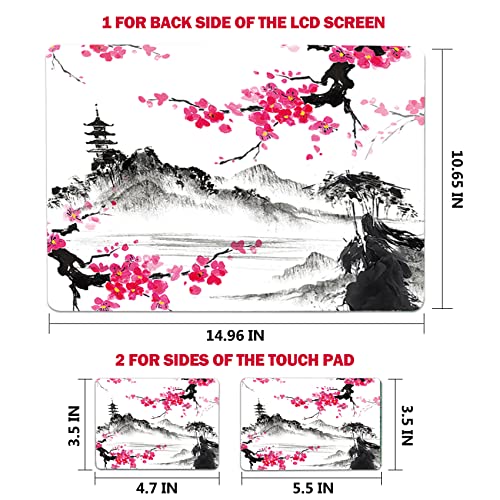 AIMSA Laptop Skin Sticker Decal, 12 13 13.3 14 15 15.4 15.6 inch Laptop Art Decal Protector Notebook Netbook PC 15.6" Universal Vinyl Cover, Mountain Sakura Ink Painting - color: Mountain Sakura Ink Painting