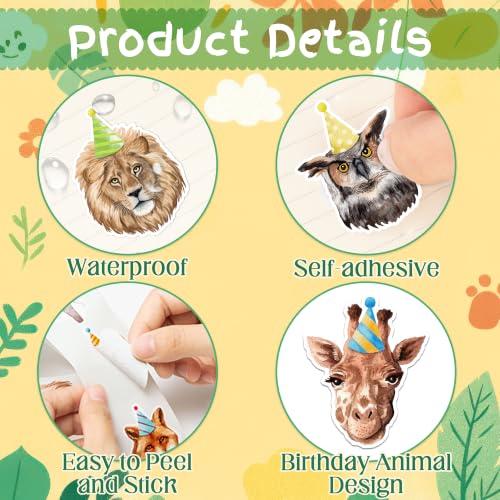 CNhoqc Realistic Style Birthday Animal Sticker Rolls, 2000Pcs, 14 Designs | Self Adhesive, Waterproof Vinyl, Page Activity Pad, Scrapbooking Supplies, Goodie Bag, Birthday Party, Greeting Card Making - style: 4 Rolls Realistic Style Birthday Animal