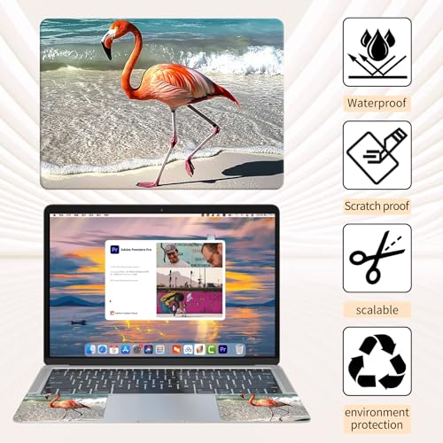 Laptop Skin Sticker 3-Piece Set,Flamingo | Trim-to-fit 3-piece vinyl set with one 15 x 10.6 in lid skin and two palm-rest decals for many 12-15.6 in laptops - color: Flamingo