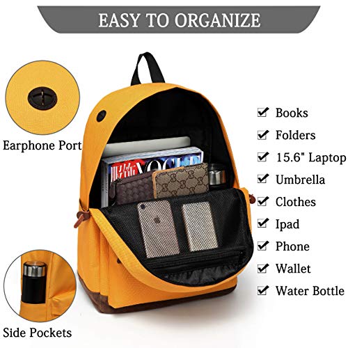 Backpack for Men Women,VASCHY Classic Water-resistant Lightweight Travel School Backpack Casual Daypack - color: Yellow